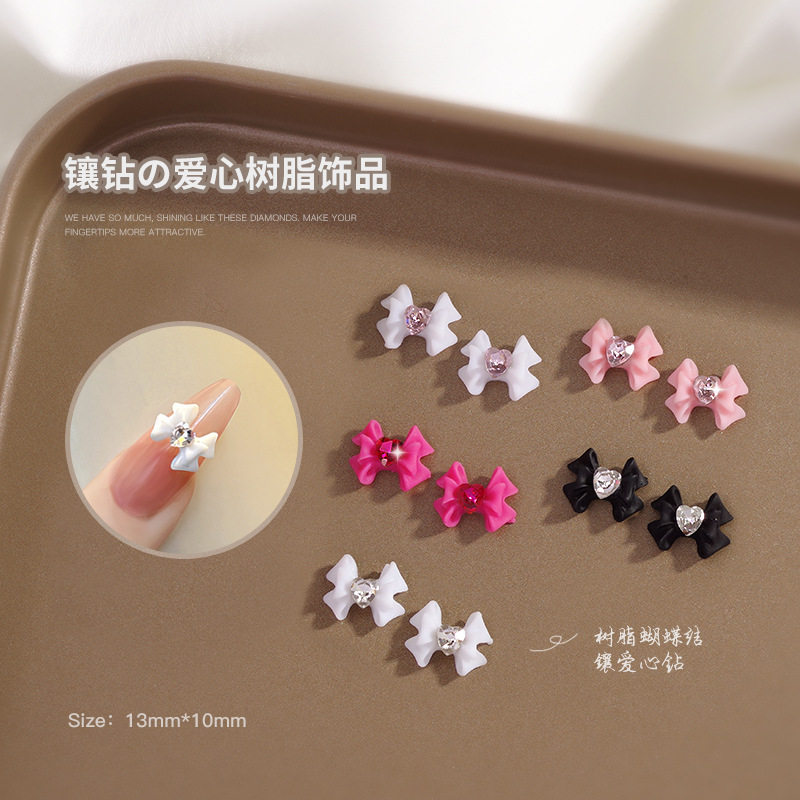 Cyber Celebrity Dragon Heart Bow Nail Art Jewelry Girl Heart Color Love Diamond Resin Flat Bottom Nail Decoration
