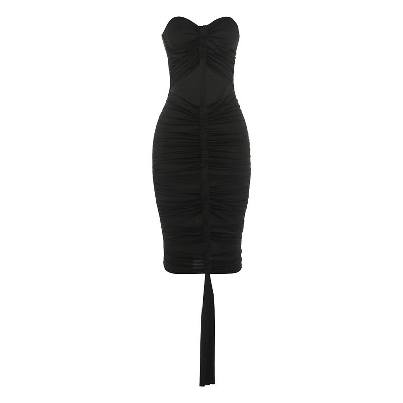 Summer Womens Dress Solid Color Ruffled Sexy Hollow Back Strapless Bodycon Style Perfect for Parties or Events