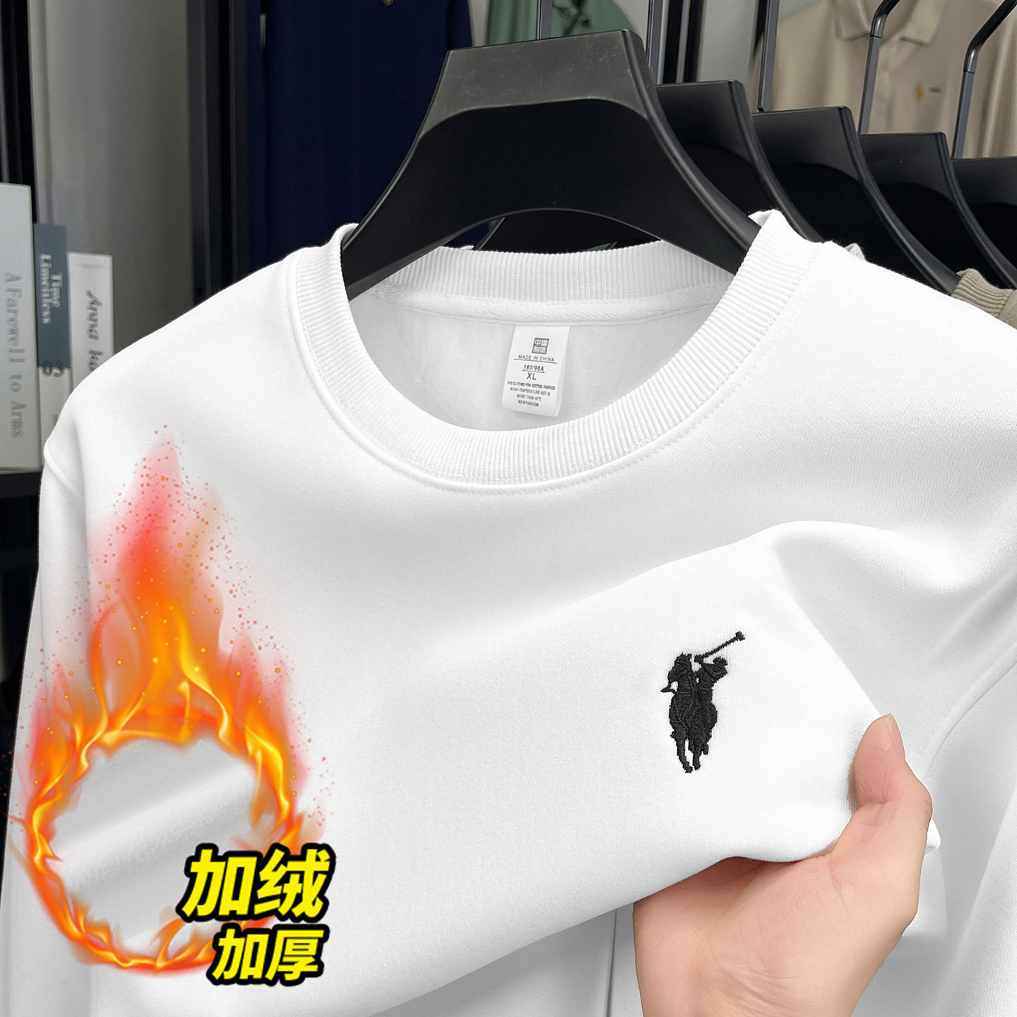 跨境重磅380克刺绣男士卫衣2026春季新款圆领休闲打底长袖卫衣男