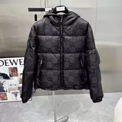 Trendy Brand All-Over Jacquard Hooded Cotton Jacket, Same Style, Unique and Versatile, Warm Men's Cotton Coat, Trendy Loose Fit