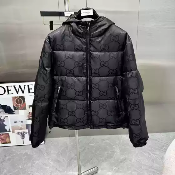 Trendy Brand All-Over Jacquard Hooded Cotton Jacket, Same Style, Unique and Versatile, Warm Men's Cotton Coat, Trendy Loose Fit