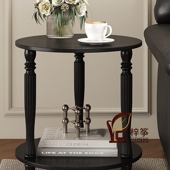 American Double-Layer Solid Wood Bedside Table, Second-Hand Small Sofa Side Cabinet, Round Corner Table, Living Room Bedroom Coffee Table, Small Table