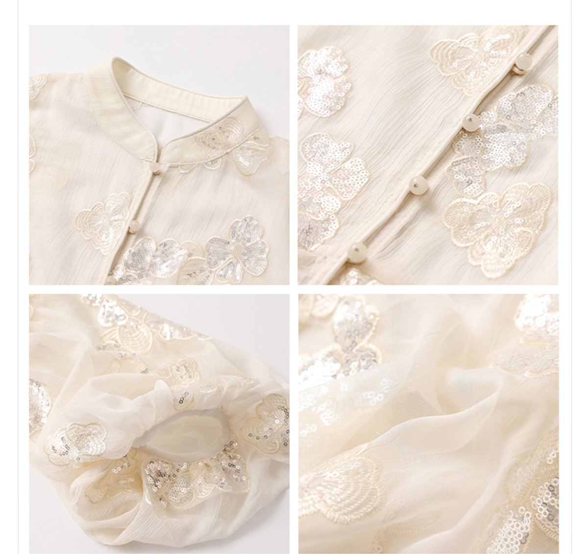 Set áo khoác tay lồng đèn thêu hoa kèm đầm hai dây dáng dài — Áo sequin (giao hàng trong 7 ngày), Váy yếm (giao hàng trong 7 ngày), Váy yếm (giao hàng trong ngày)