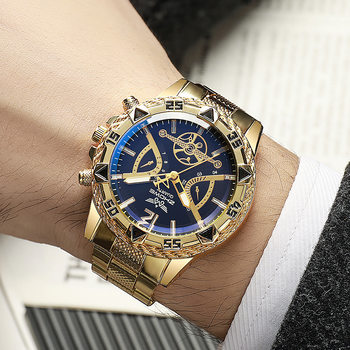 Cross-Border Foreign Trade Business Casual Fashion Large Dial Alloy Steel Band Blue Light Quartz Men's Watch Ready for Simple