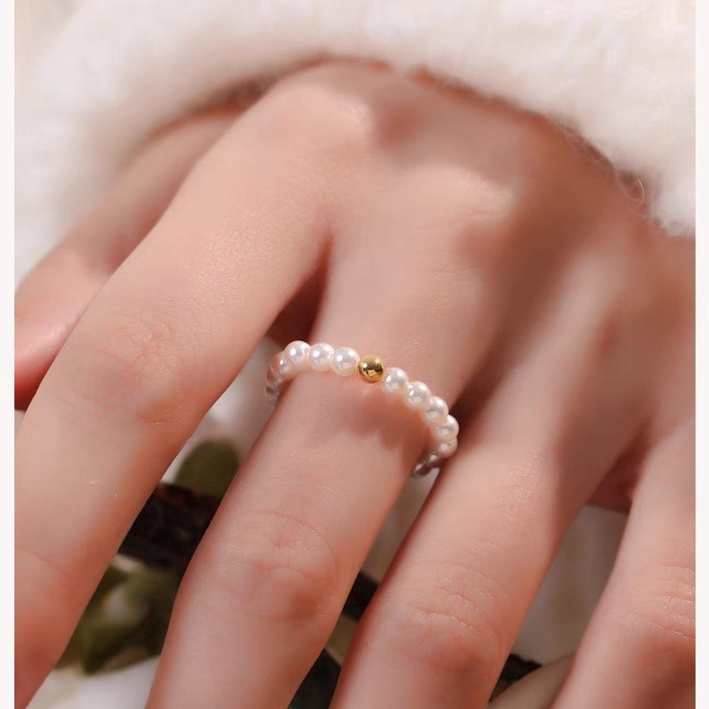 小珍珠戒指指环女小众设计素圈法式复古戒子尾戒简约大方手工编织