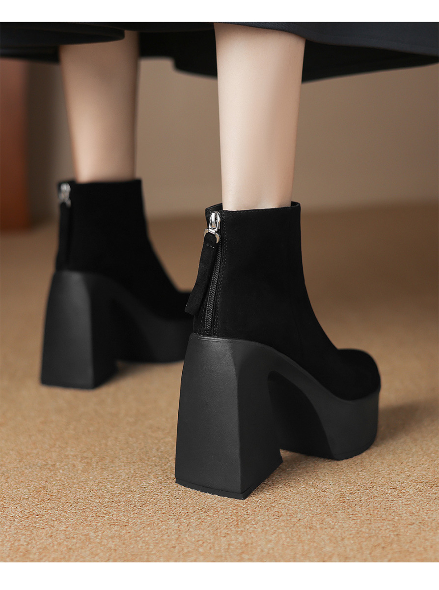Boot Martin nữ gót siêu cao 12cm đế dày phong cách thời trang — Mặt da lót nhung, Mặt da một lớp lót trong, Mặt nhung lót nhung, Mặt nhung một lớp lót trong