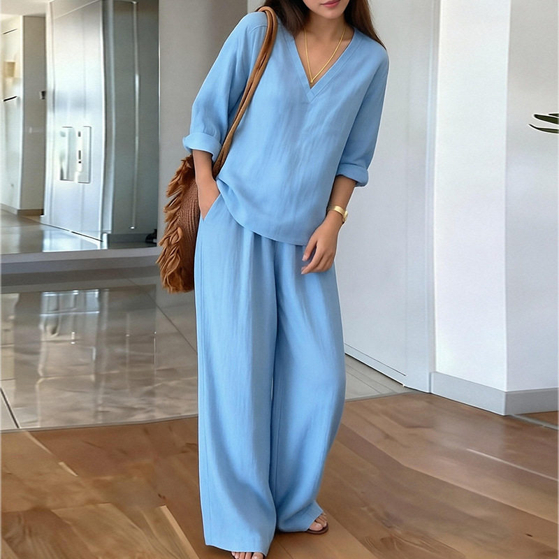 Womens Spring Wide Leg Pants Set Casual Loose Fit Solid Color Perfect for Everyday Wear Wholesale Available