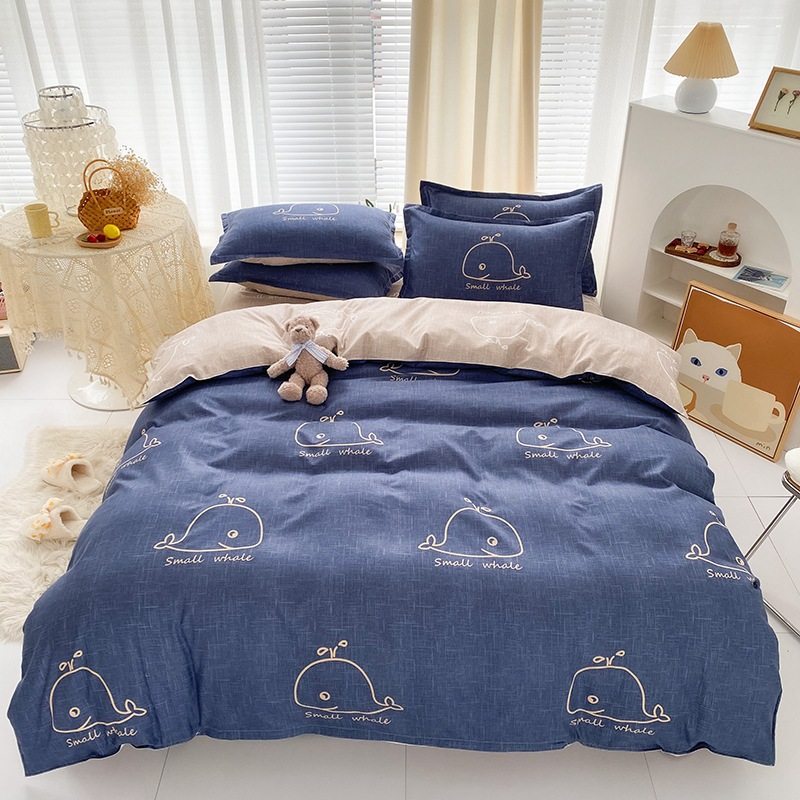 Factory wholesale four-piece simple quilt cover three-piece skin-friendly fabric student dormitory bed sheet quilt cover bedding