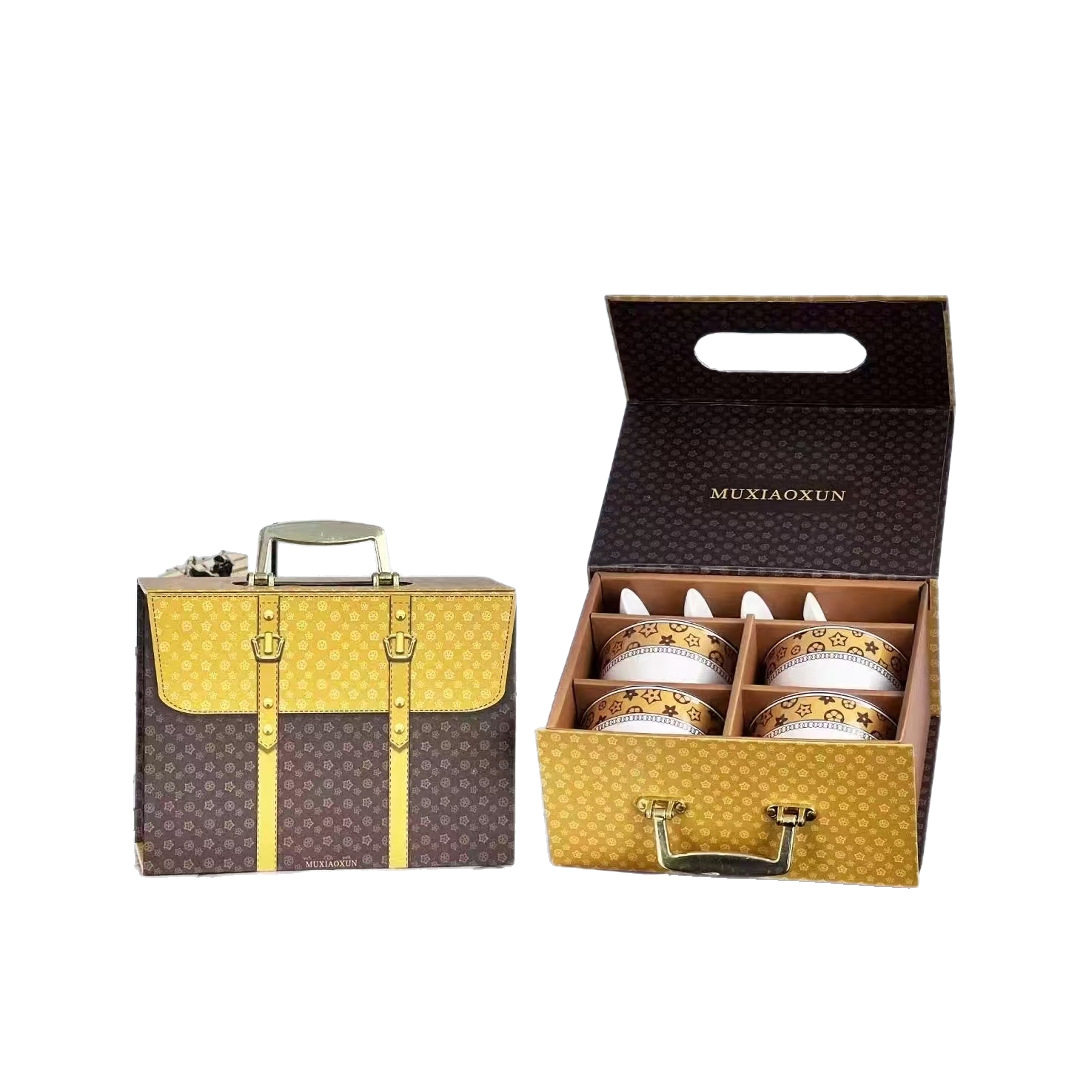 Modantic Ceramic Tableware Four Bowls Four Spoons Gift Set New Bone China Tableware Bowl and Chopsticks Set Box Mu Xiaoxun Bowl and Spoon