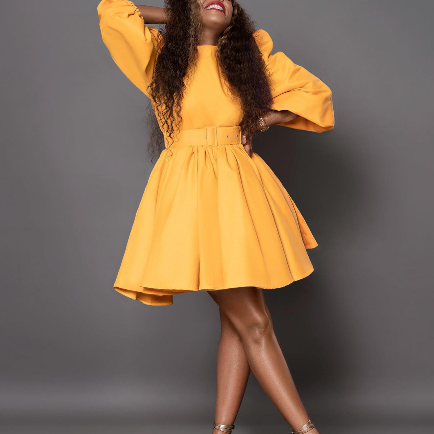 Fashionable Womens Dress Puff Sleeve Waist Defined Elegant Style Perfect for Parties and Events Wholesale Available