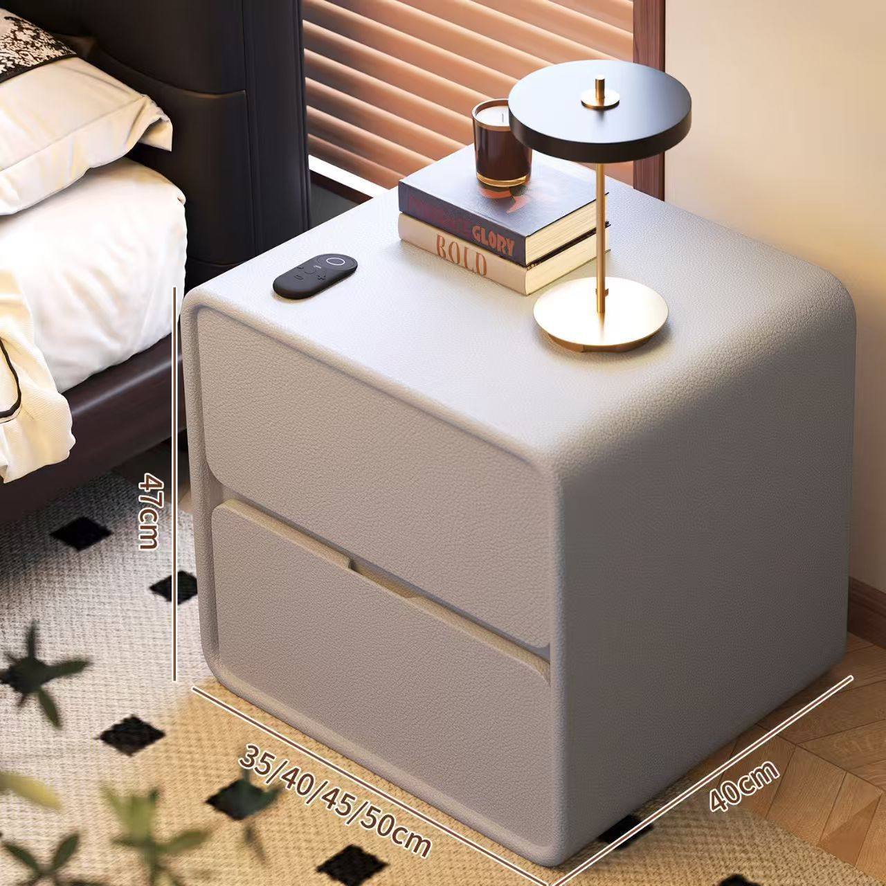 New Solid Wood Bedside Table Modern Simple Light Luxury Small Bedroom Home Leather Storage Bedside Table Retro Style