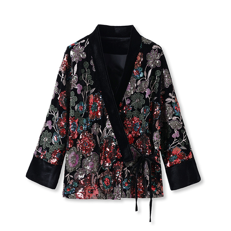 Áo khoác nữ thêu hoa đính sequin thêu nổi bật dáng suông — Begonia đỏ (giao hàng trong 7 ngày), Begonia đỏ (phát hành cùng ngày)