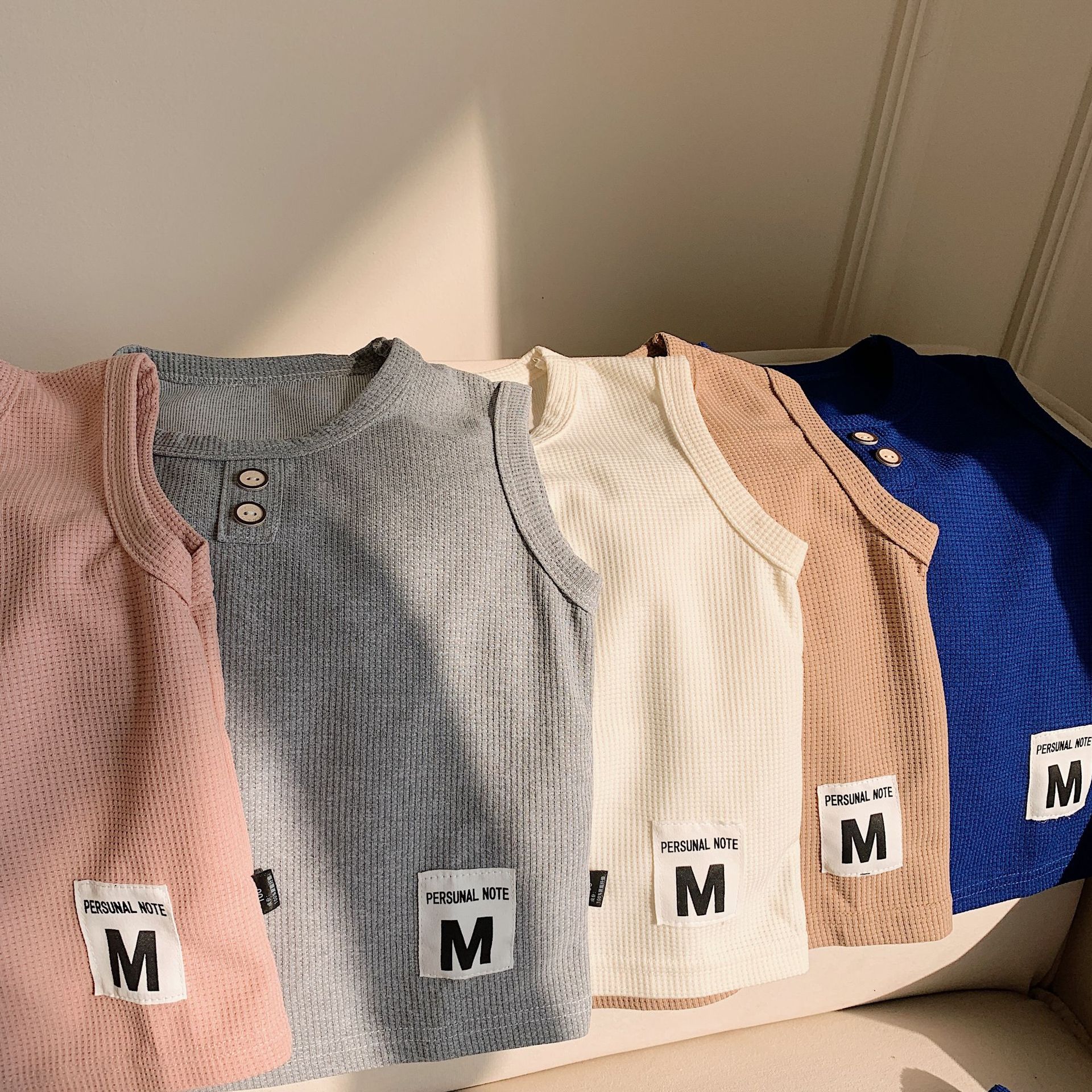 儿童背心短袖短裤两件套装2025夏季薄款男童女童华夫格夏装1-7岁5 - 图3