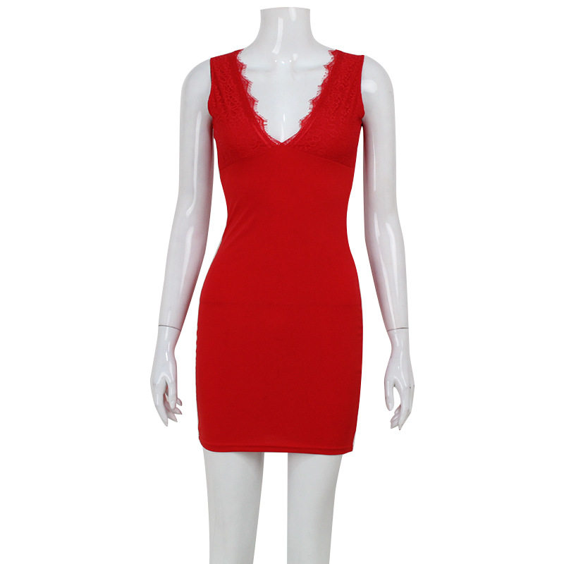 Sexy Womens Dress V Neck Sleeveless High Waist Lace Trim Bodycon Style for Parties and Events Wholesale Available