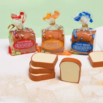 Cute cartoon toast bread eraser creative primary school students fun simulation bread eraser factory outlet