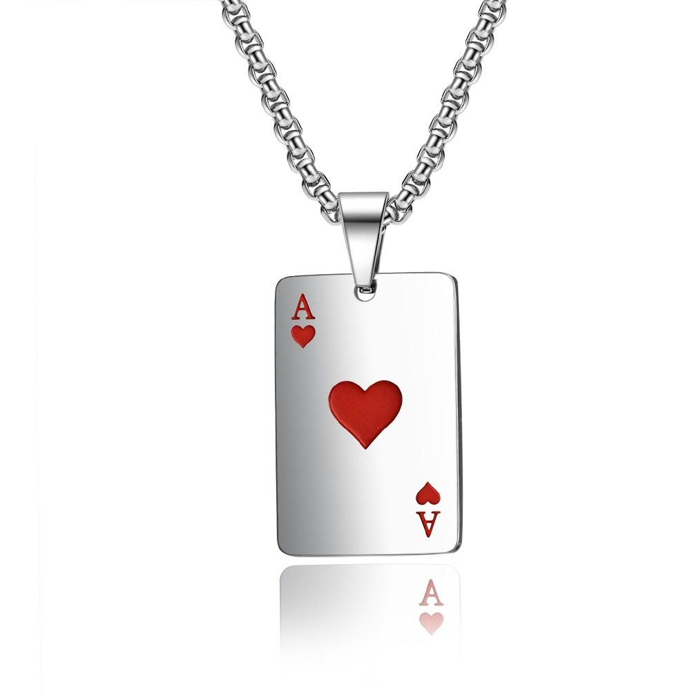 Lucky black peach necklace pendant Amazon personality red peach playing card pendant tide hanging titanium steel supply