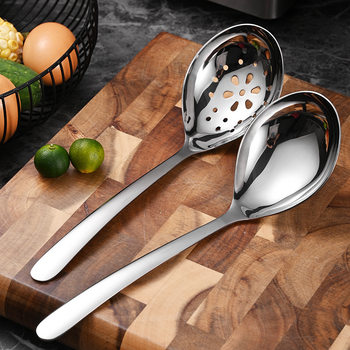 304 Stainless Steel Large-Head Spoon, Commercial Hotel Long-Handled Deepened Public Spoon, Serving Colander, Porridge Spoon, Soup Spoon