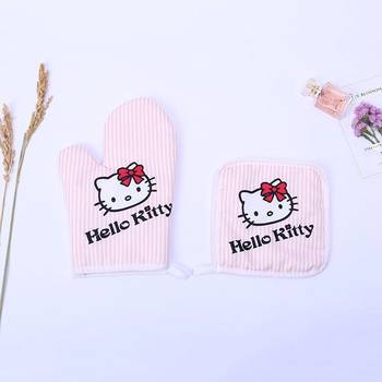 Hello Kitty Cat Heat Insulated Microwave Gloves Mat Set Kitchen Animal Oven Baking Gloves