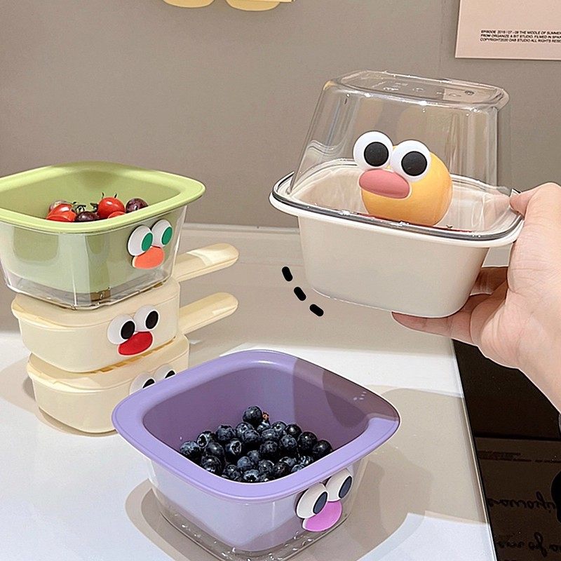 Cute Cartoon Big-Eyed Draining Basket, Kawaii Small Fruit Washing Basket, Convenient Candy-Colored Dopamine Draining Basin