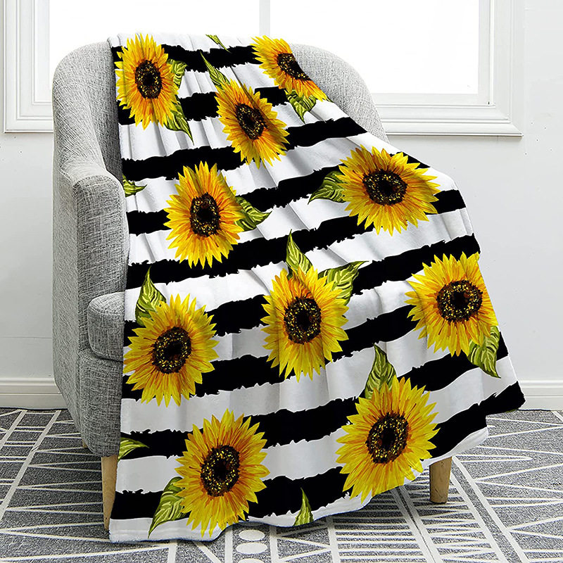 Sunflower Cover Blanket Amazon Hot Selling Blanket Flannel Lamb Fleece Printed Bed Sofa Blanket Ladies Gift Wholesale