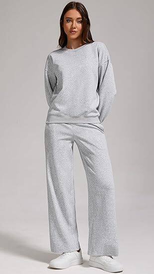 女式 2 件套休闲运动服套装宽松秋季时尚阔脚运动裤套装