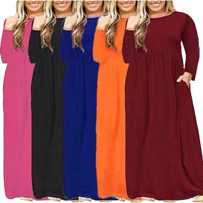 2021欧美跨境秋季亚马逊纯色圆领连衣裙外贸长裙长袖大码女装现货 2021欧美跨境秋季亚马逊纯色圆领连衣裙外贸长裙长袖大码女装现货 2021欧美跨境秋季亚马逊纯色圆领连衣裙外贸长裙长袖大码女装现货