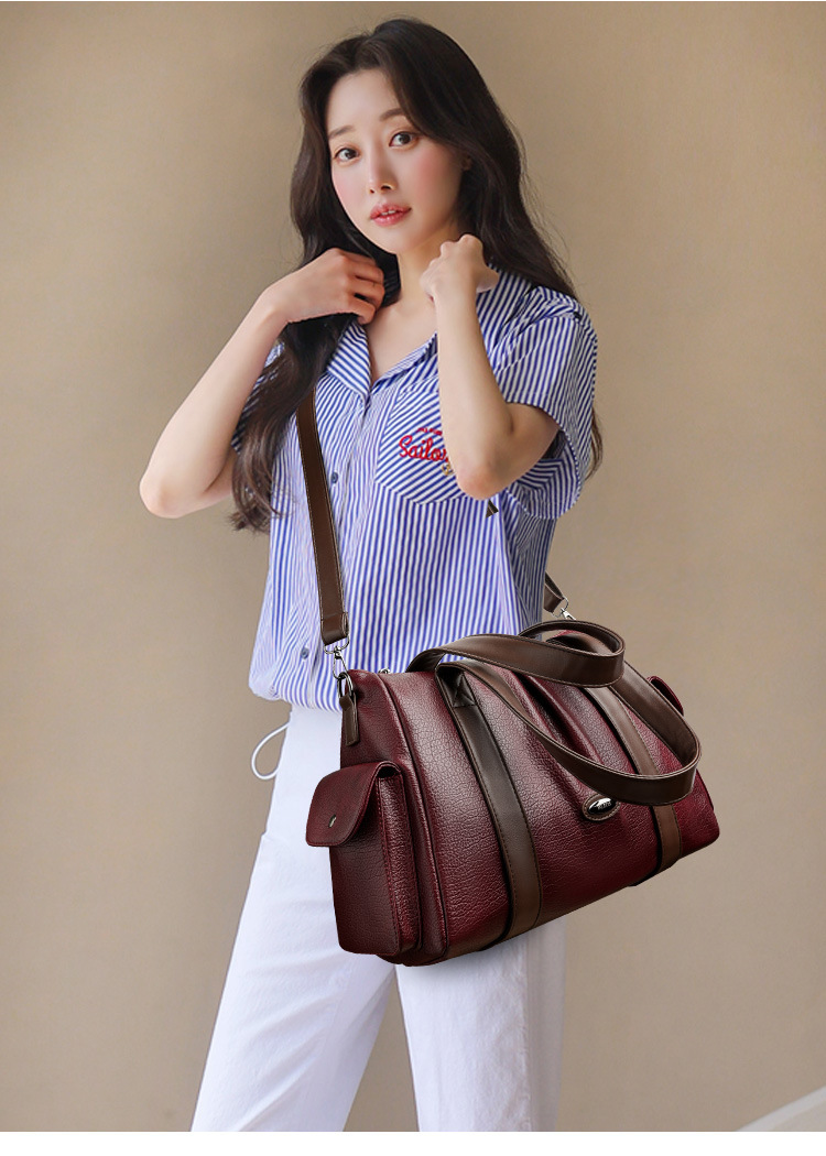 Túi tote nữ cỡ trung đa năng đeo chéo, đeo vai, xách tay chất liệu PU — màu đen, màu đỏ, Màu kaki, Màu nâu