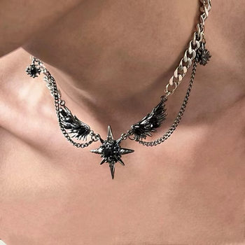 Dark Wind Wings Mang Star Gem Personality Necklace Hip Hop Street Gem for Men and Women Ins Niche Design Sense Necklace