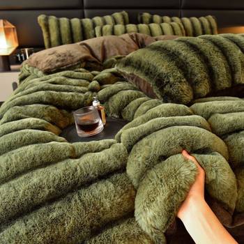 Winter Thickeneded Rabbit Plush Bed Four-Piece Set Milk Velvet Bed Sheetss Double-Sided Fleece-Lined Coral Flannel Warm Quilt Cover