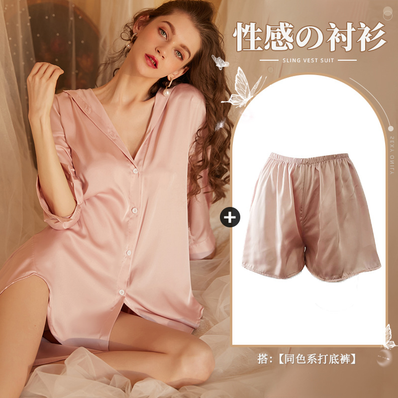 仙懿性感男友风衬衫睡衣女夏纯欲薄款高级感家居服可外穿大码430