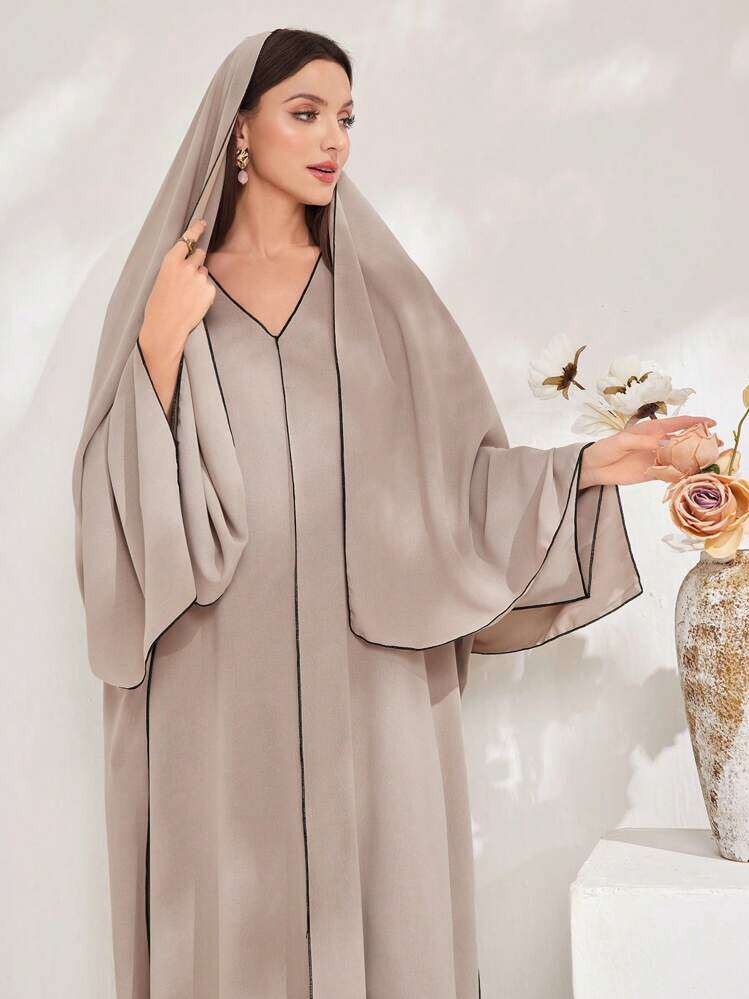 Al Najma Womens Solid Color V Neck Batwing Sleeve Loose Str