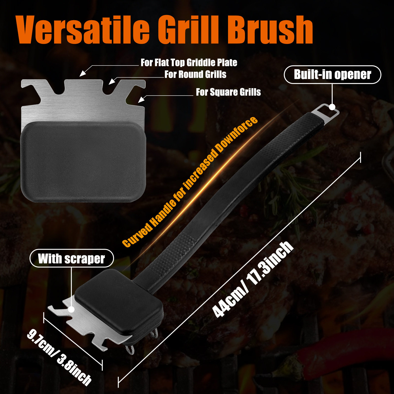 Cross-Border Barbecue Grill Cleaning Brush 304 Stainless Steel Wire Exposed Brush Head Oven Grill Cleaning Brush Wholesale