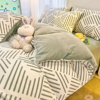 Milk Velvet Bed Four-piece Set Winter Coral Velvet Thick Flange Suede Falai fleece-lined Quilt Cover Men's Bed Sheet Three-piece Set