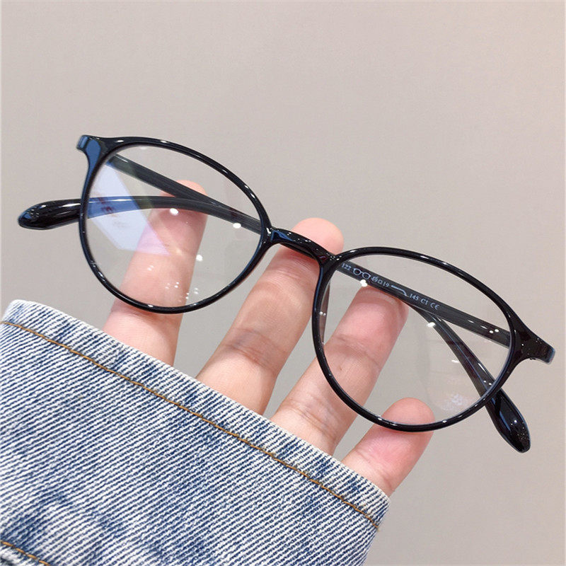 New Korean style high-end feeling retro small round frame brown glasses women's myopia eye frame oval anti-blue light flat mirror