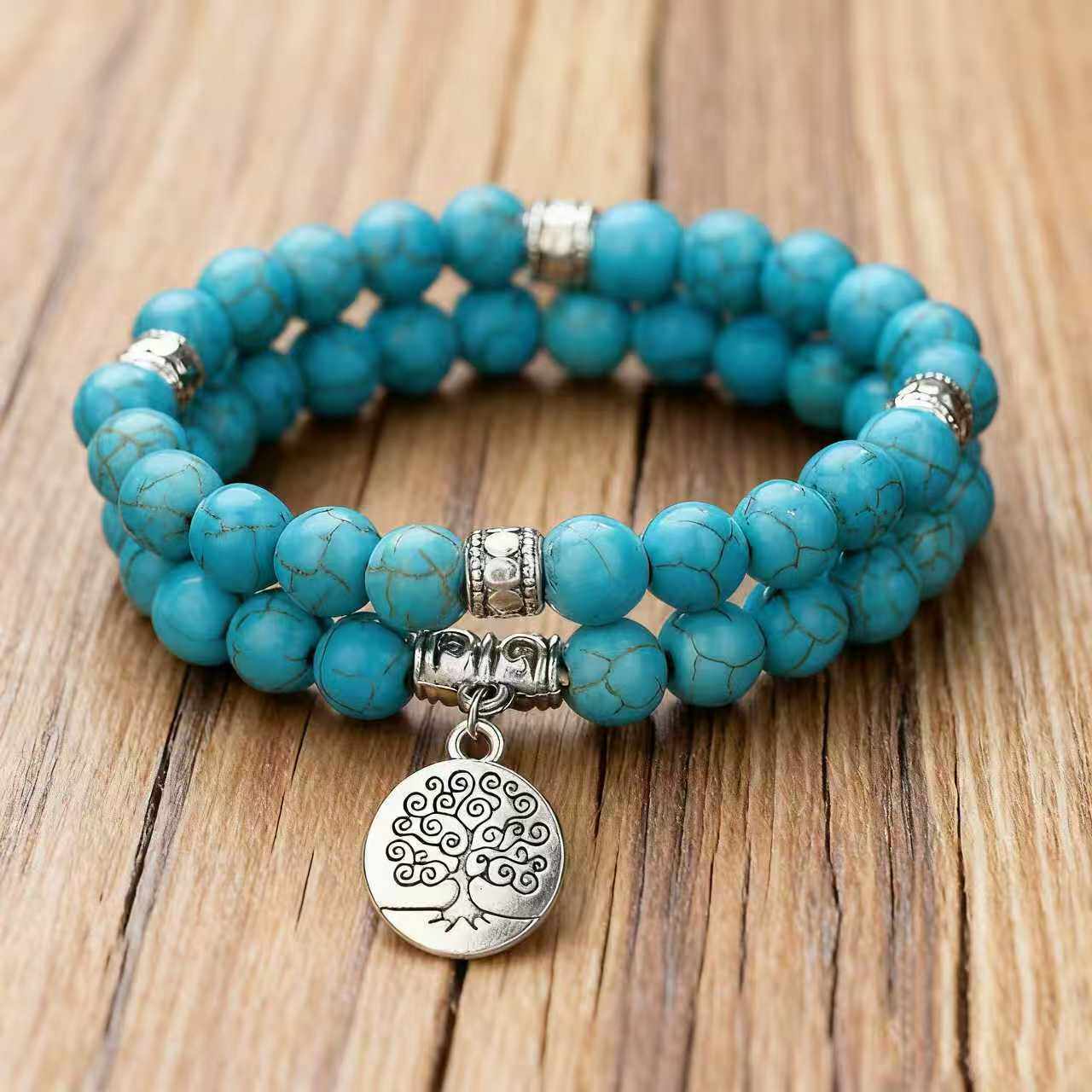 Cross-Border New Product Bohemian Style Tree of Life Zinc Alloy Multi-Layer Elastic Thread Beaded DIY 2-Piece Couple Bracelet