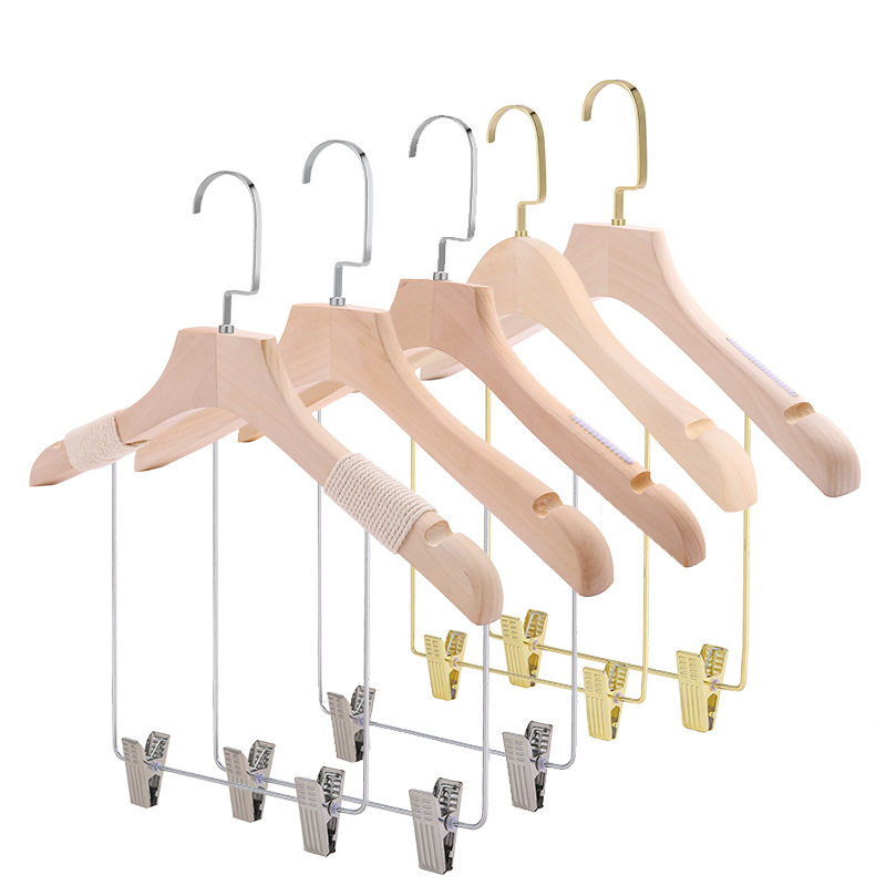 Solid Wood Suit Clothes Hanger Clothing Store Clothes Hanger Adult and Kidsren Jumpsuit Support Two-In-One Wooden Clothes Hanger