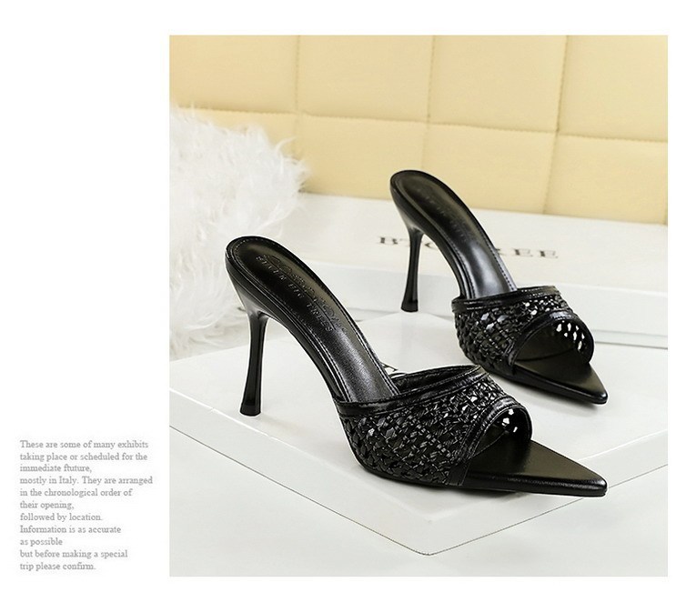 Sandal cao gót nữ mũi nhọn hở ngón quai dệt phối đồ thời trang — Màu bạc, Màu be, màu đen, Màu trắng