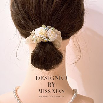 Super Immortal Crystal Mesh Jasmine Large Intestine Hair Ring South Korea High-grade Camellia Balls Head Horse Tail Hair Hair Flower