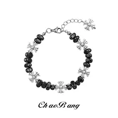 Broken Silver Cross Flower Splicing Titanium Steel Bracelet for Men and Women, Niche Design Ins-Style Jewelry, Versatile Bracelet Wholesale