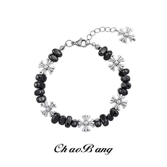 Broken Silver Cross Flower Splicing Titanium Steel Bracelet for Men and Women, Niche Design Ins-Style Jewelry, Versatile Bracelet Wholesale