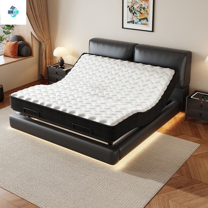 Modern Minimalist Large Black Leather Luxury Smart Multifunctional Electric Smart Combination Master Bedroom Leather Floating King Bed