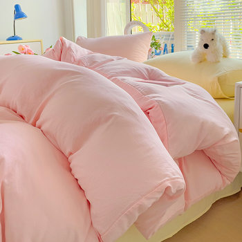 Class a Maternal and Infant Ins-Style Washed Cotton Four-Piece Set for All Seasons, Mixed and Matched, Ultra-Soft Solid Color Dormitory Three-Piece Set, Four-Piece Set, Simple Design