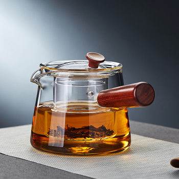 Chinese-style Side Handle Pot High Borosilicate Glass Anti-scalding Wooden Handle Teapot Thickened Electric Ceramic Stove Water Boiling Tea Set Tea Boiling Ware