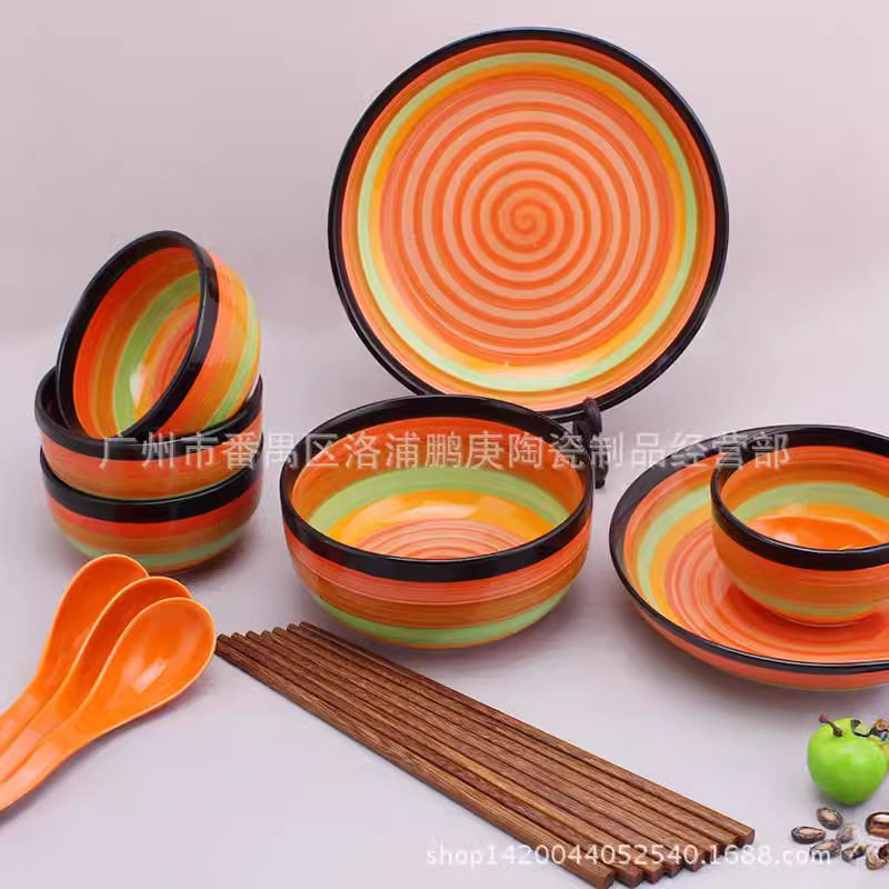 Black mouth orange Korean creative ceramic tableware rainbow bowl ramen bowl soup bowl