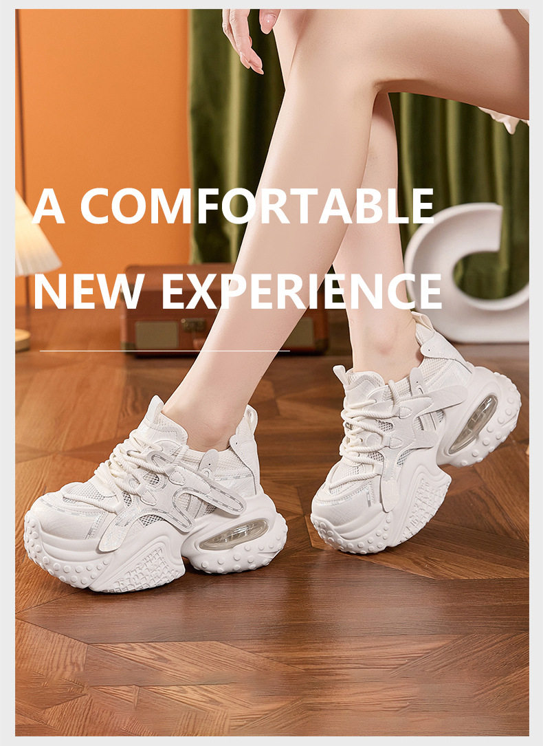 Giày sneaker nữ đế dày chunky lưới thoáng khí tăng chiều cao — Xanh dương, Trắng, Xám bạc, Xanh neon chi tiết 10
