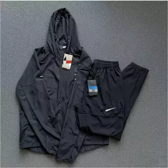 Reflective Hooded Single-Layer Quick-Dry Casual Sports Set, Popular for Cross-Border Wholesale, Suitable for Running, Fitness, and Sun Protection