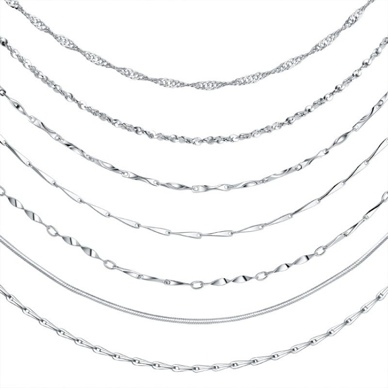 Silver-plated Necklace Women's Matching Chain Single Chain Clavicle Chain Water Wave Yuanbao Snake Bone O-shaped Gymnopus Seed Box Chain Bare Chain