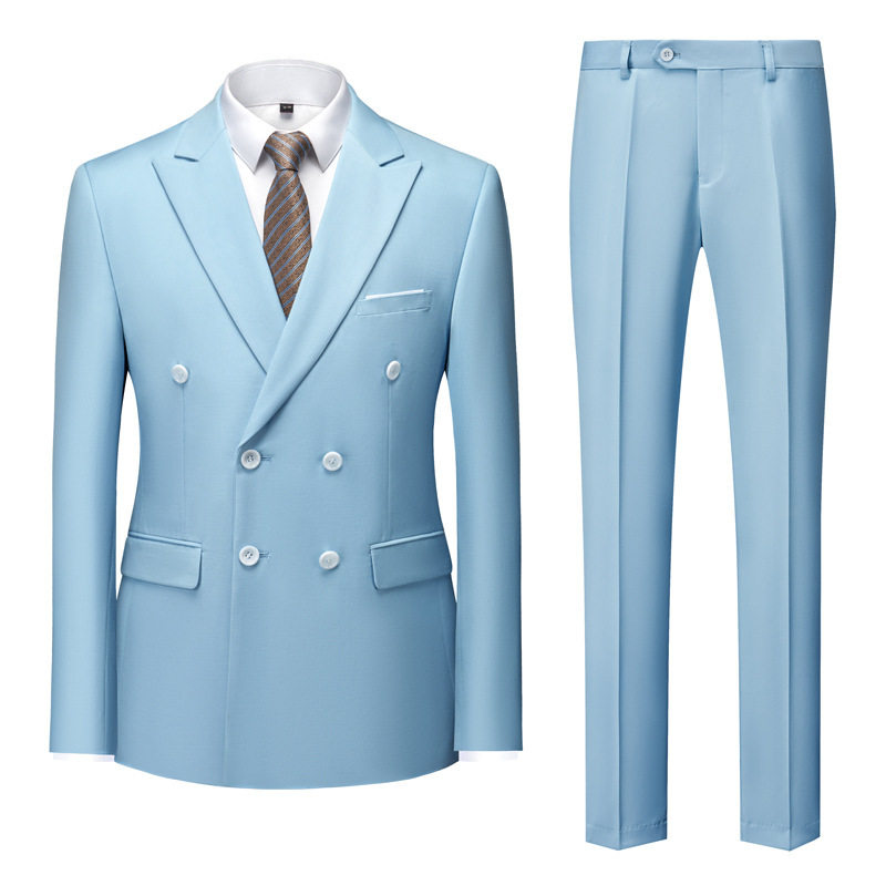 men's double-breasted suit suit men's fashion casual solid color suit set