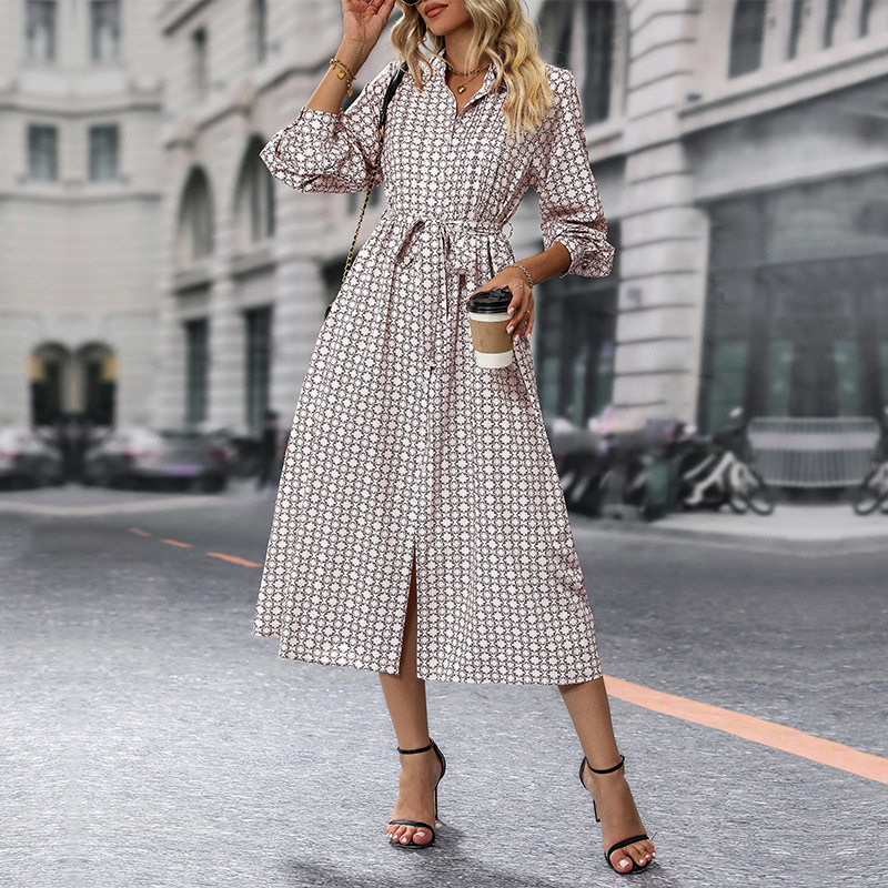 Long Sleeve Printed Shirt Dress Elegant Design Comfortable Fabric Autumn Collection Wholesale Available