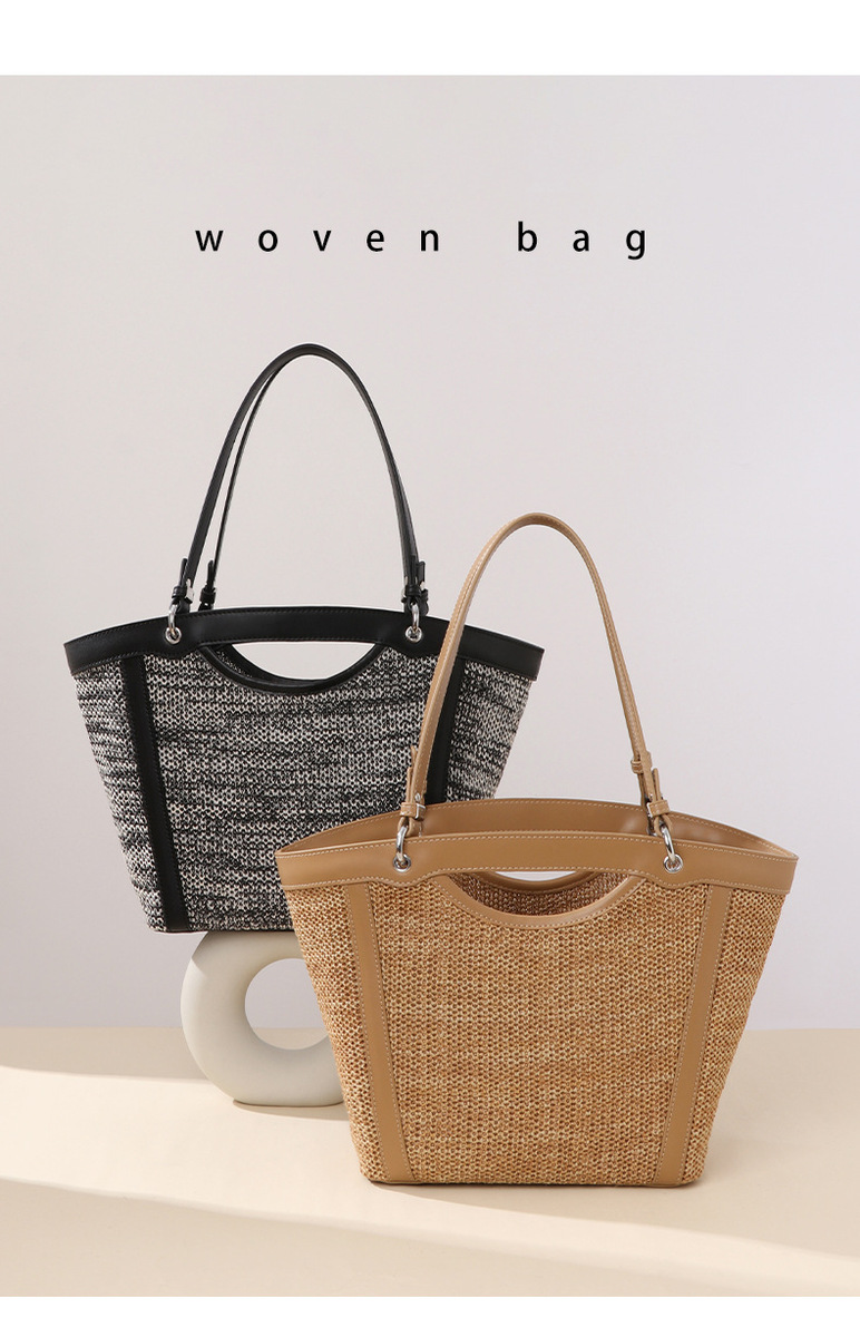 Túi tote nữ đan cói đi biển dáng xô quai đôi — W2285 # đen
